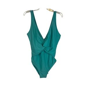 Nicole Miller Twist Front 1 Piece Swimsuit Teal Green Size 1X